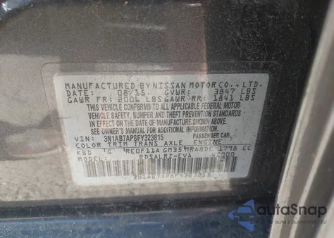 2015 Nissan Sentra Sr из США, поврежденный, VIN 3N1AB7AP8FY323815